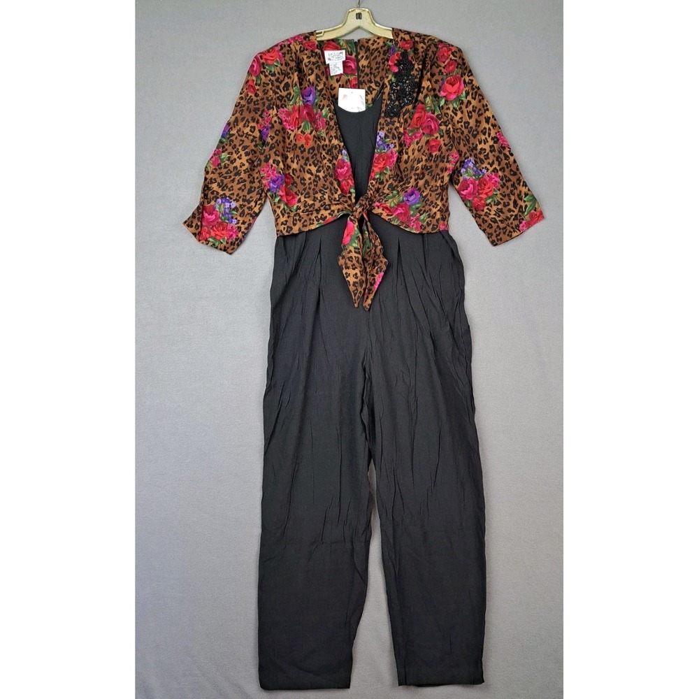 Vintage Lacy‎ Afternoon Jumpsuit Womens 18 Leopard Roses Beaded Peggy Bundy New